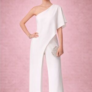 Adrianna Papell White One-Shoulder Wide-Leg Jumpsuit